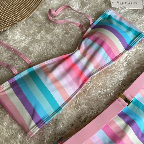 NWT Beach Joy ocean dreams Bikini Set Multicolor striped belted bottom medium - Picture 5 of 9
